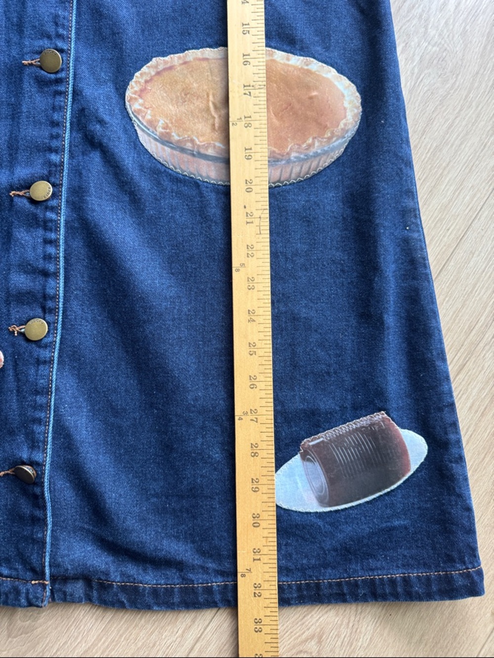Cider Peter Pan Collar Denim Mini Dress Upcycled Thanksgiving Patches Size M - Picture 16 of 16